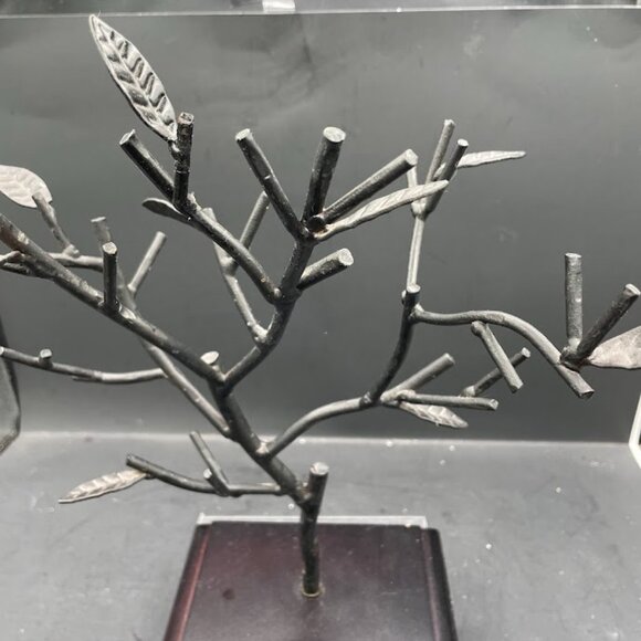 Black Metal Decorative Tree on Brown Wood Base Velvet Bottom Metal Tree Decor - Picture 8 of 11